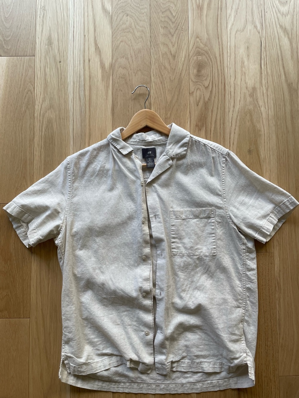 H&M Casual Linen & Cotton Short-Sleeve Button-Down Shirt in Light Beige